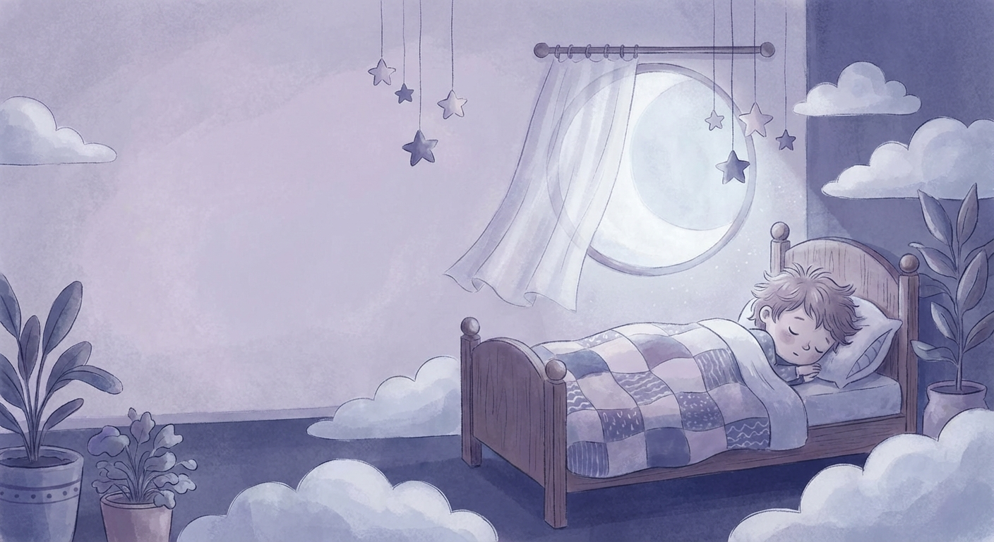 Child sleeping peacefully in soft moonlight